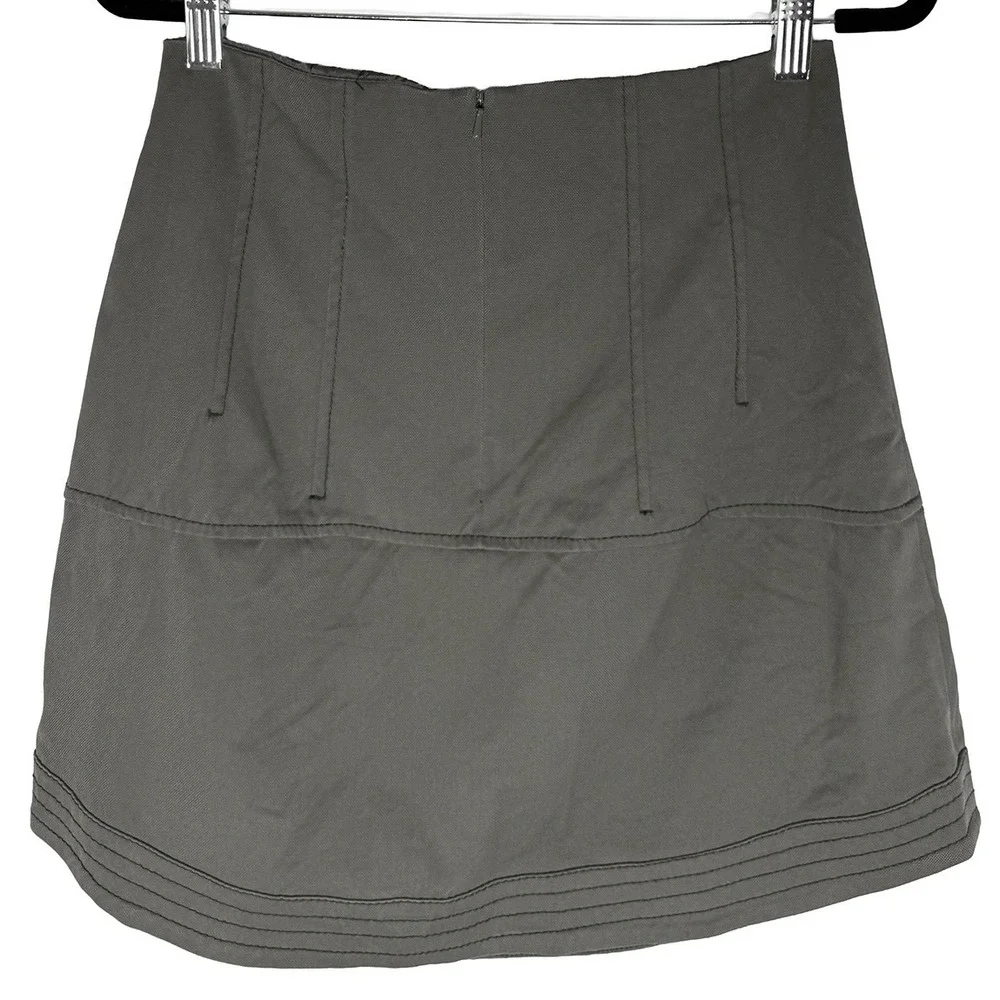 Marissa Webb Women's Olive Green Lace Up Front Mini Skirt Military Utility Style